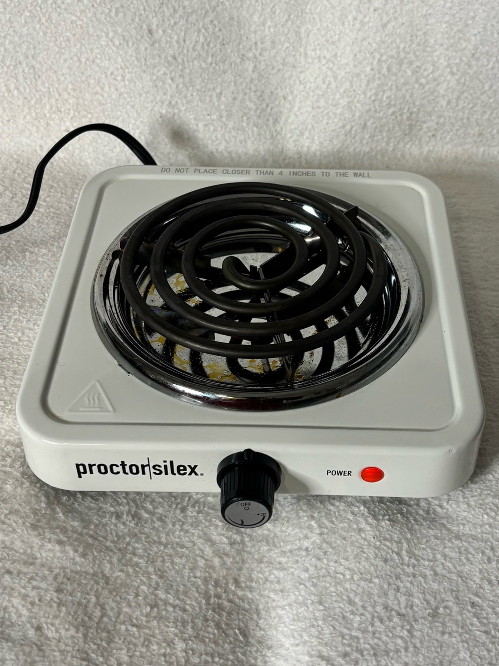 Proctor Silex White Single Electric Coil Burner Hot Plate